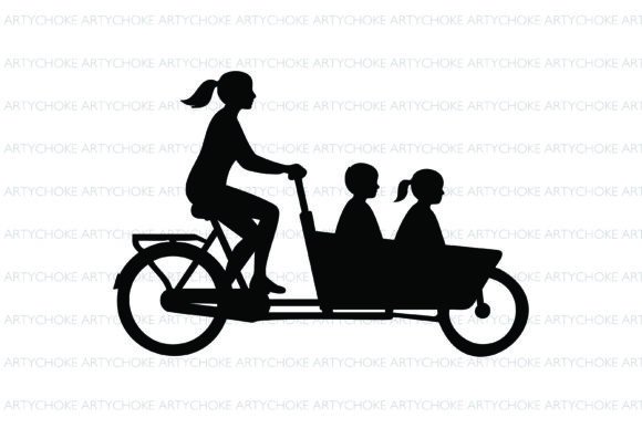 Charming Bakfiets Mom with Kids SVG for Embroidery