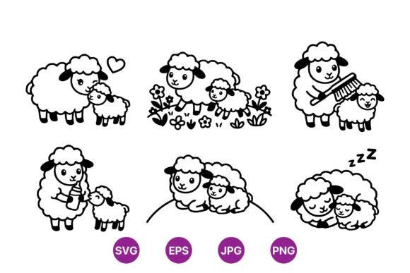 Charming Cute Sheep Mom and Baby SVG for Embroidery