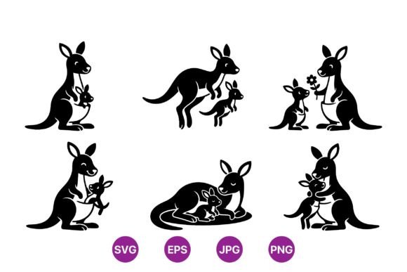 Charming Kangaroo Mom and Baby SVG for Embroidery