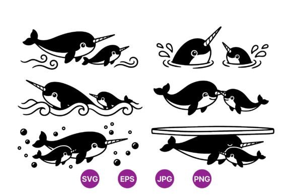 Charming Narwhal Mom and Baby SVG Design